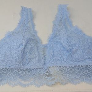 Aerie Eyelash Lace Plunge Bralette Eyelet Blue